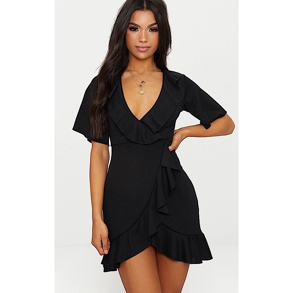 NWT - Black Frill Detail Wrap Dress